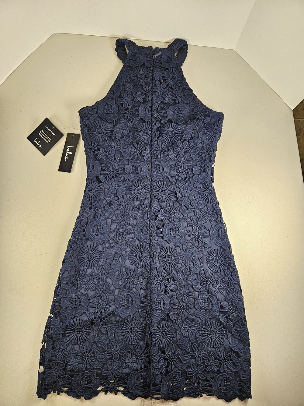 NWT Lulu's Love Poem Dress Women’s XS Lace Mini Crochet Floral Navy Blue - Picture 9 of 10